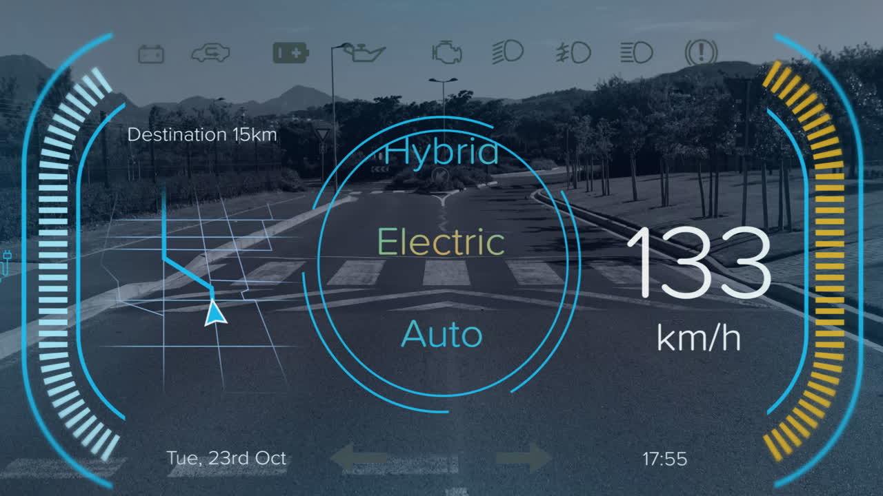 animación de la interfaz del coche sobre la calle