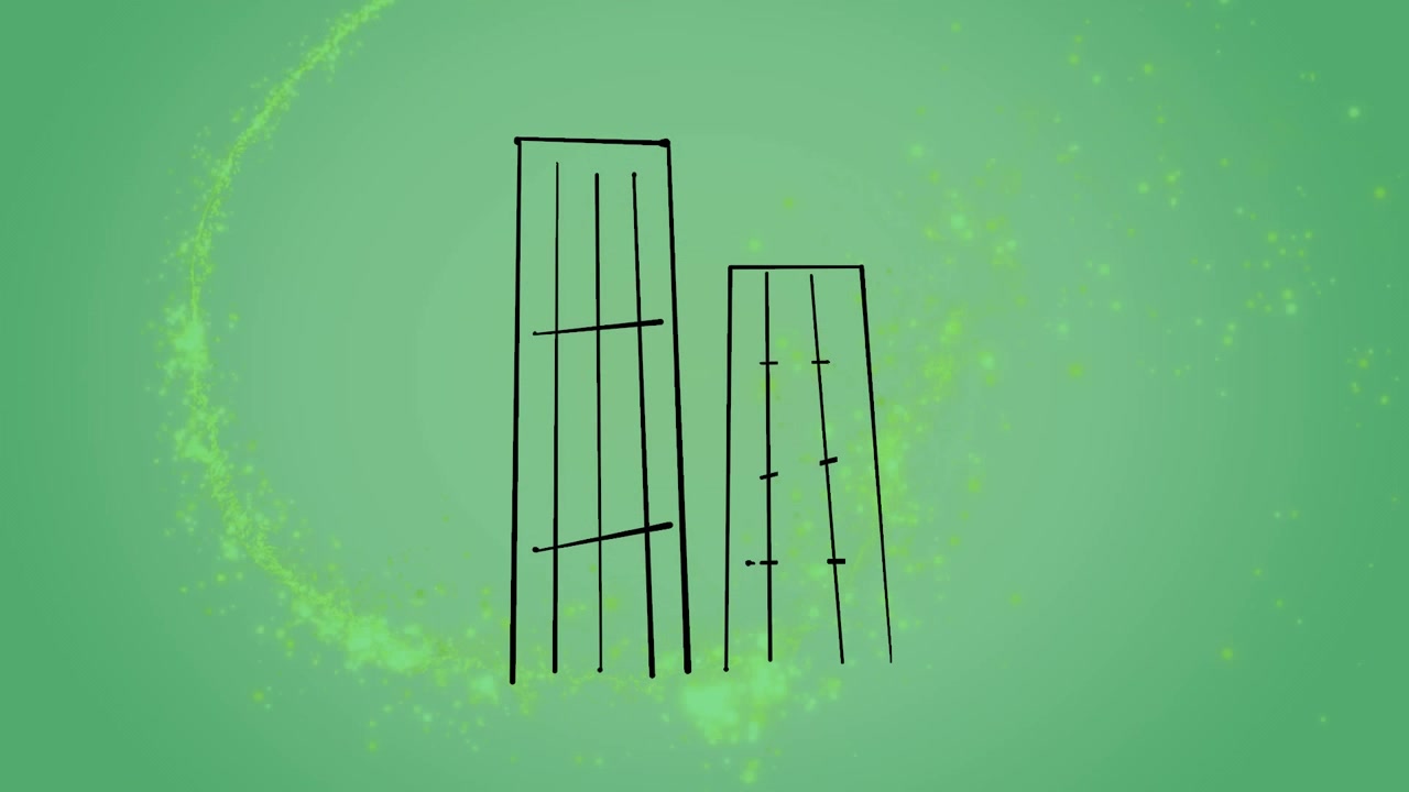 Animazione di onde e forme in movimento su sfondo verde.