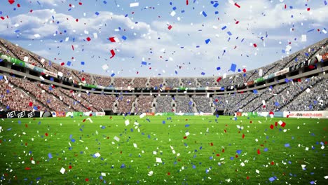 animation of falling confetti over rugby stadium