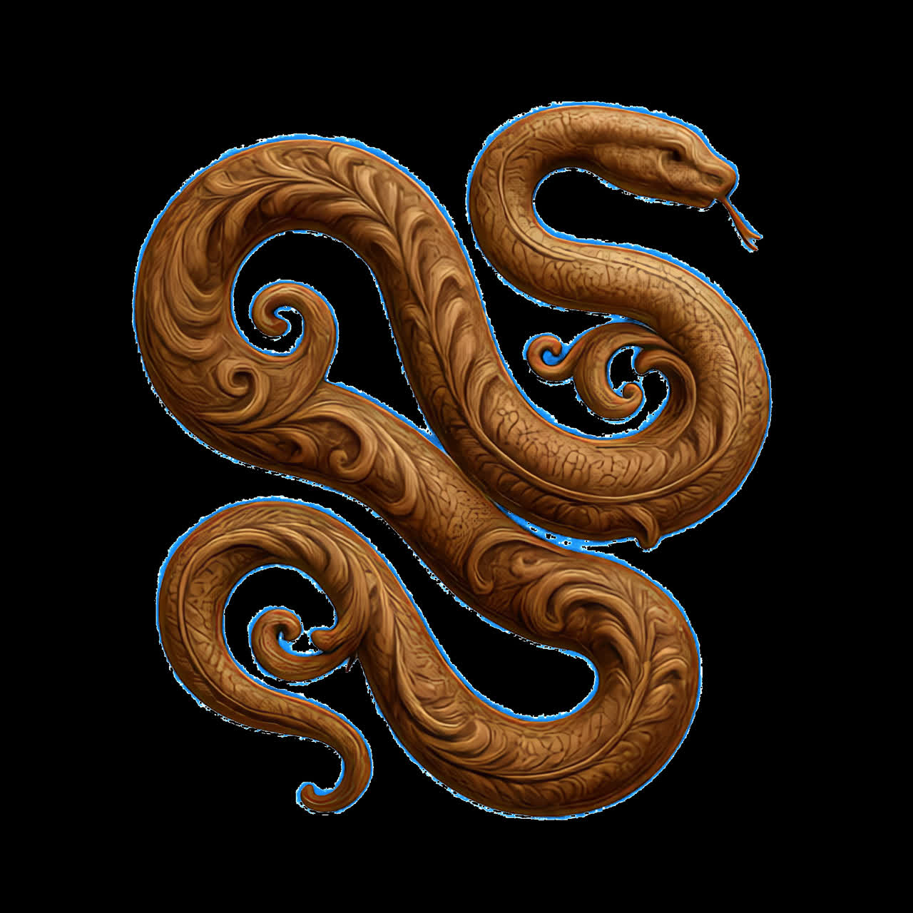 Intricate swirling brown snake illustration animation isolated asset, transparent 4K video, alpha