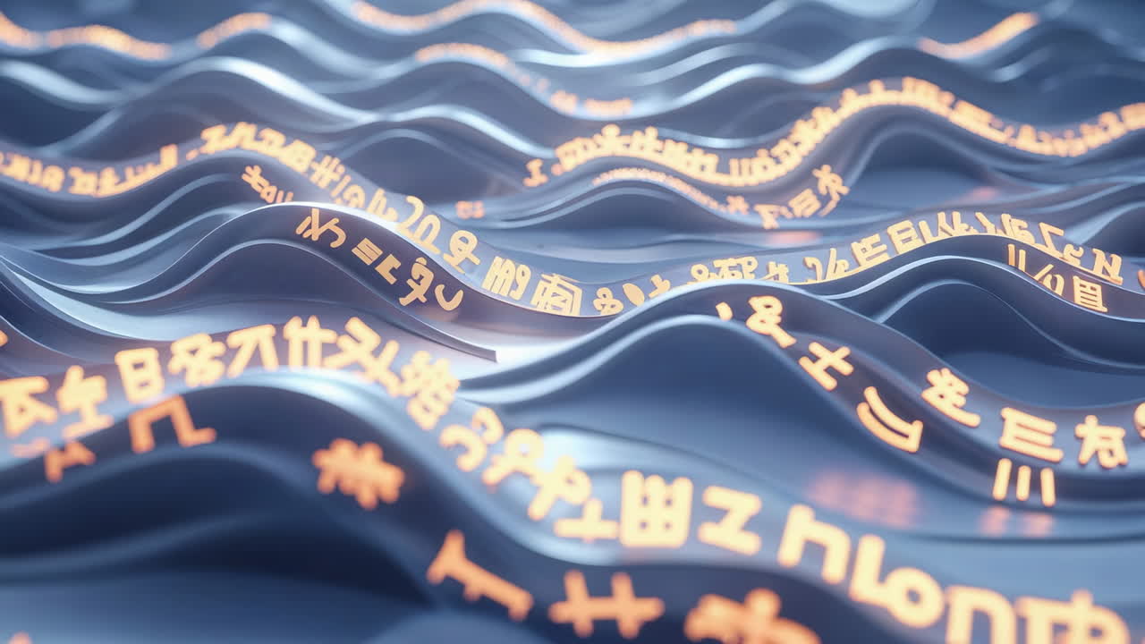 Abstract Digital Waves with Glowing Symbols