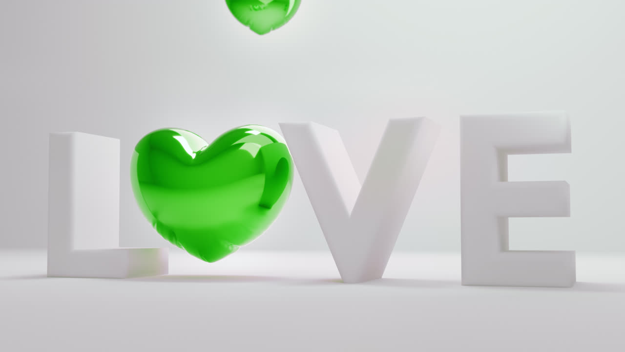 White love letters sign with the green heart instead of "O" letter