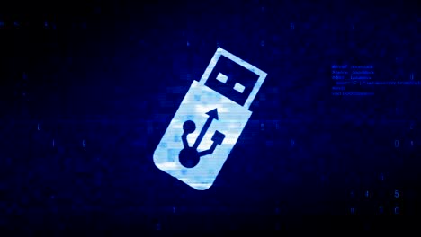 el símbolo de la unidad flash usb la animación de error de ruido de píxeles digitales.