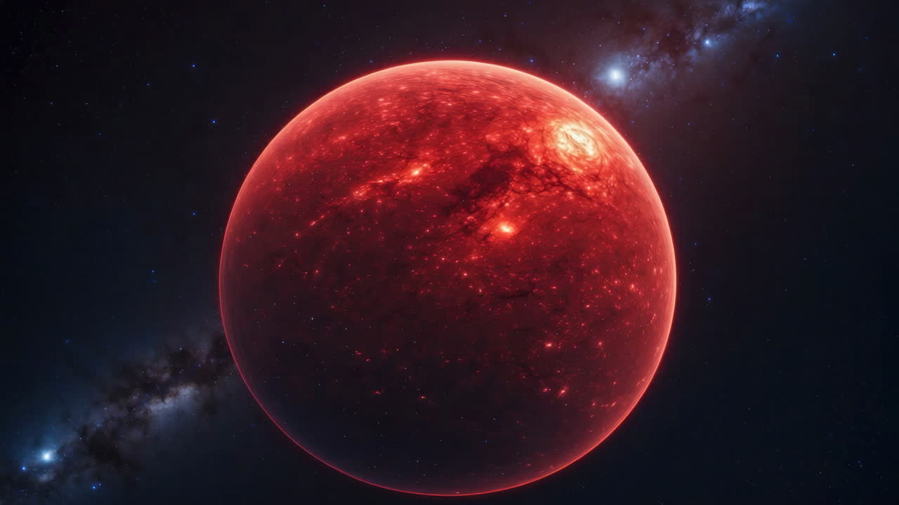 A red planet in a starry galaxy