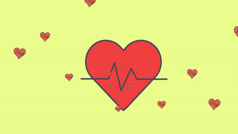 digital animation of multiple heart rate icon floating against yellow background