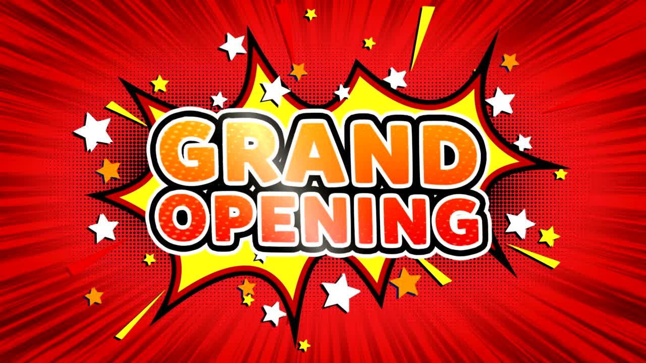 그랜드 오프닝 워드 레트로 만화 버블 원활한 루프