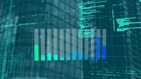 Animation-of-statistics-recording-over-modern-office-buildings