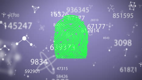 animación de huellas dactilares, números cambiantes y nucleótidos flotantes sobre un fondo abstracto