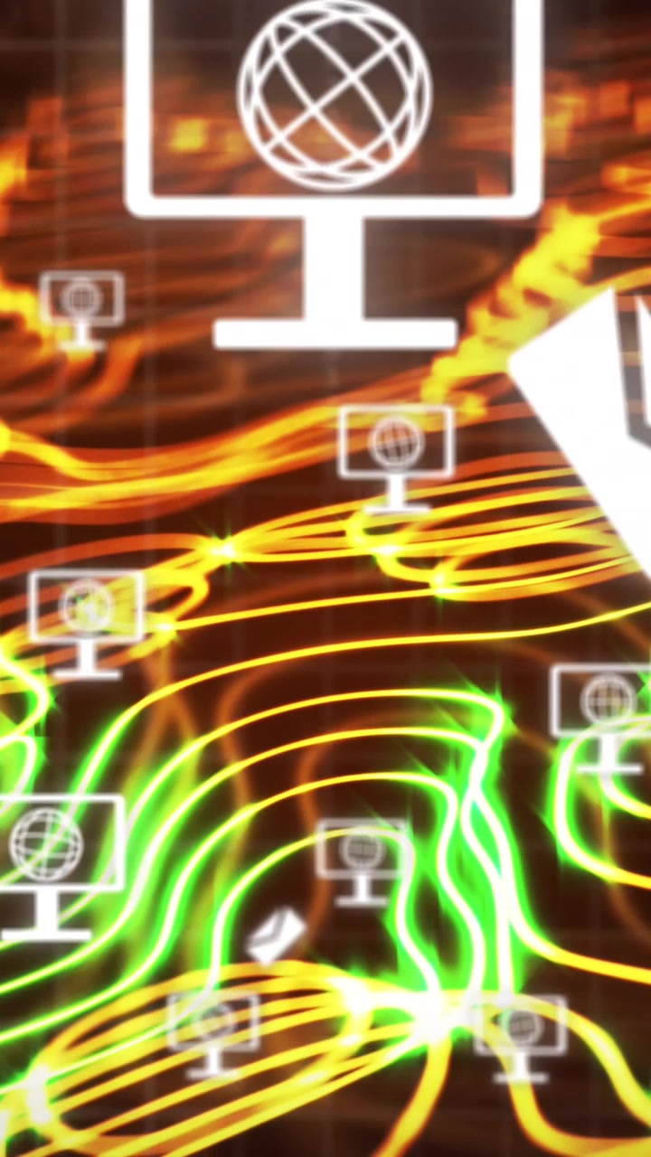 Animazione di icone di schermo e globo e rete di connessioni