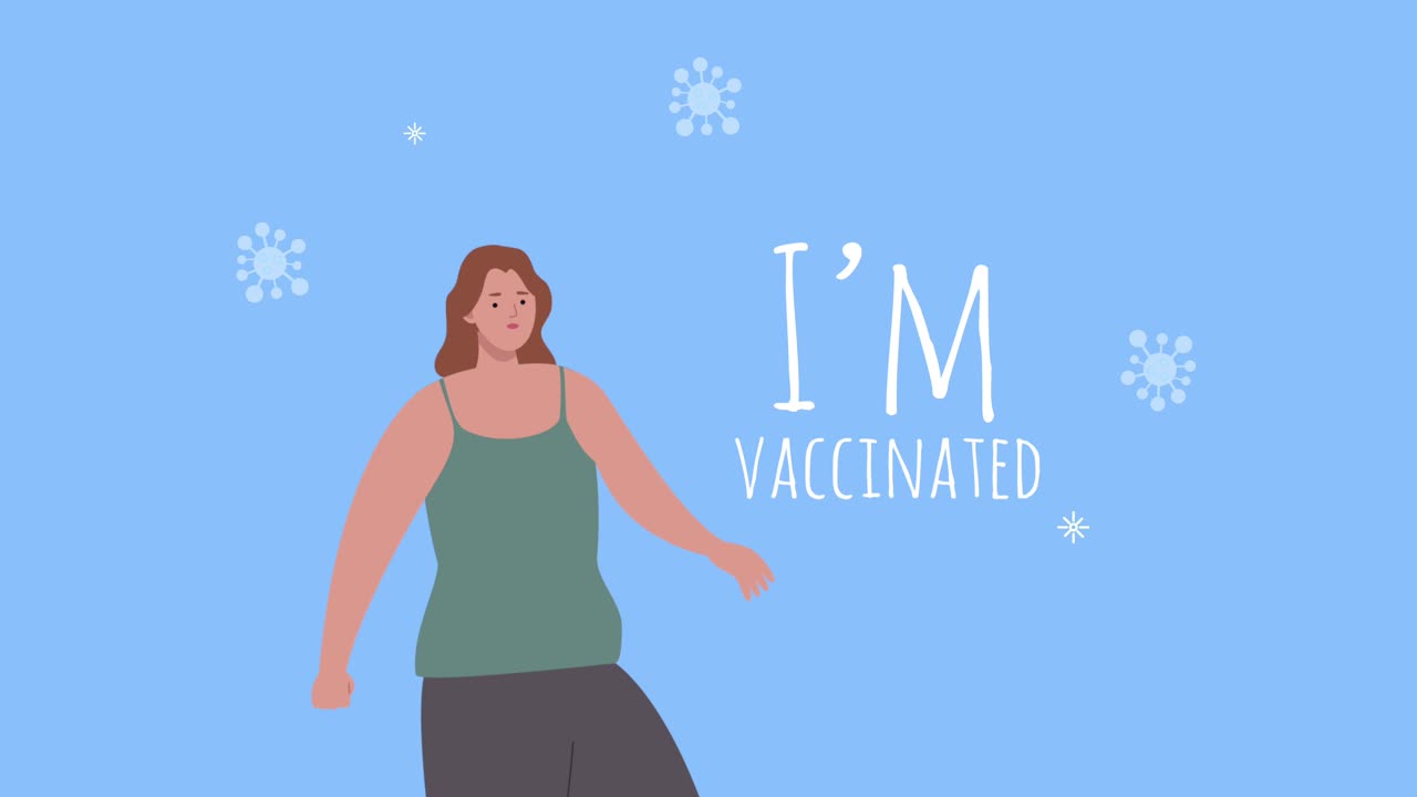 나는 백신을 맞은 젊은 여성과 함께 글자