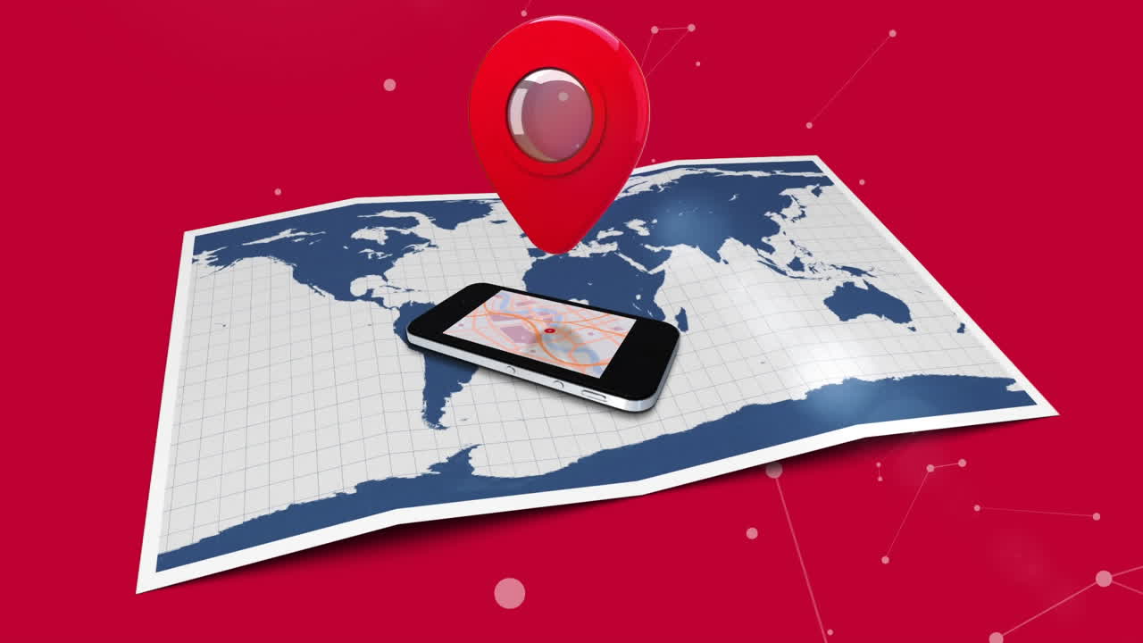 icono del mapa sobre el teléfono celular y el mapa