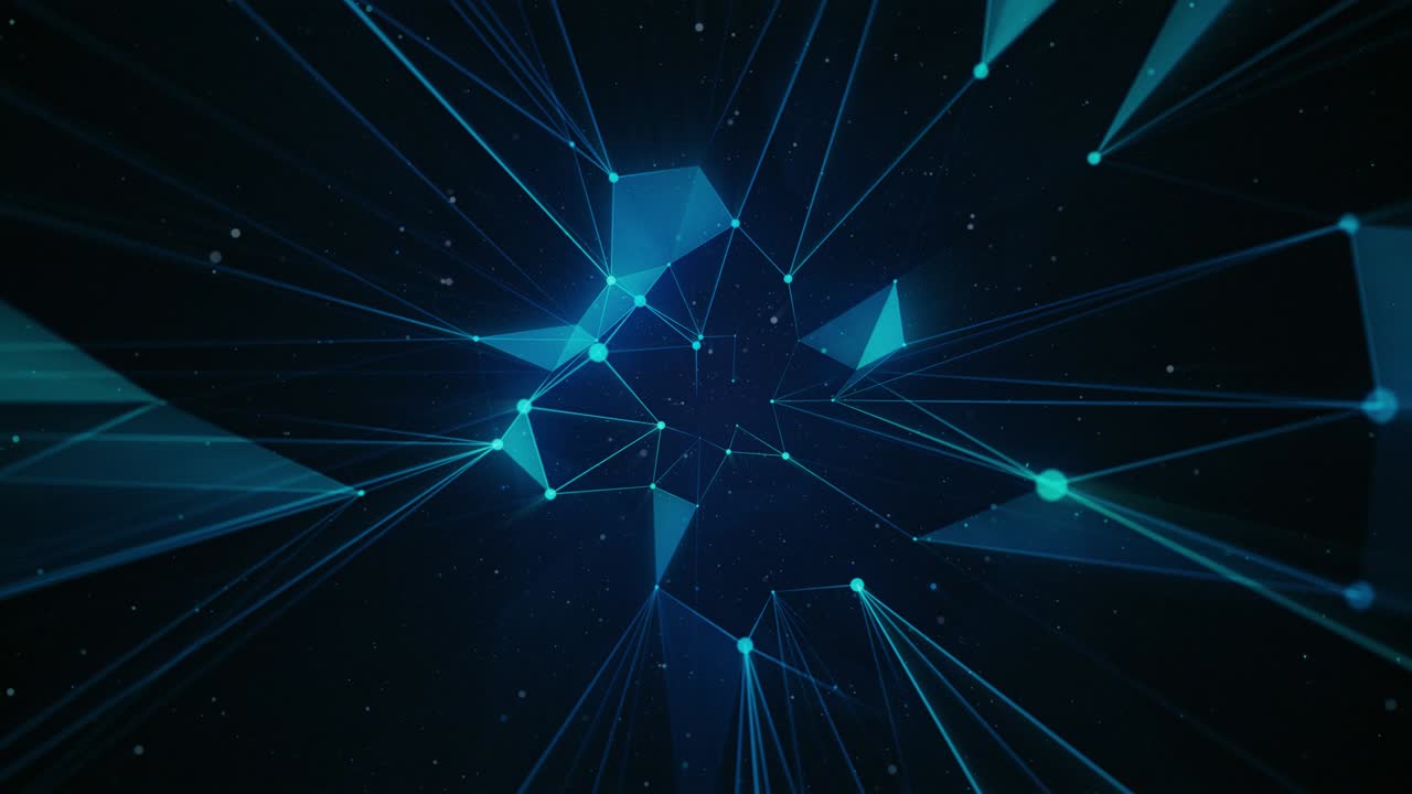 polígonos de neón abstractos sobre un fondo azul oscuro