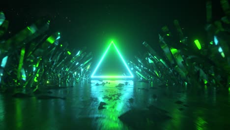 neon green triangle through crystal tunnel