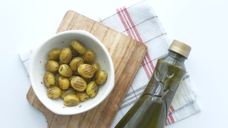 roasted green olives and olive oil