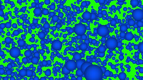 solid blue atoms / particles / gas molecules scattering in front of a green screen, entropy, chroma key, easily isolated