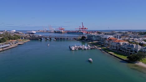 beautiful view of swan river and north fremantle apartments with boat pier, perth, western australia