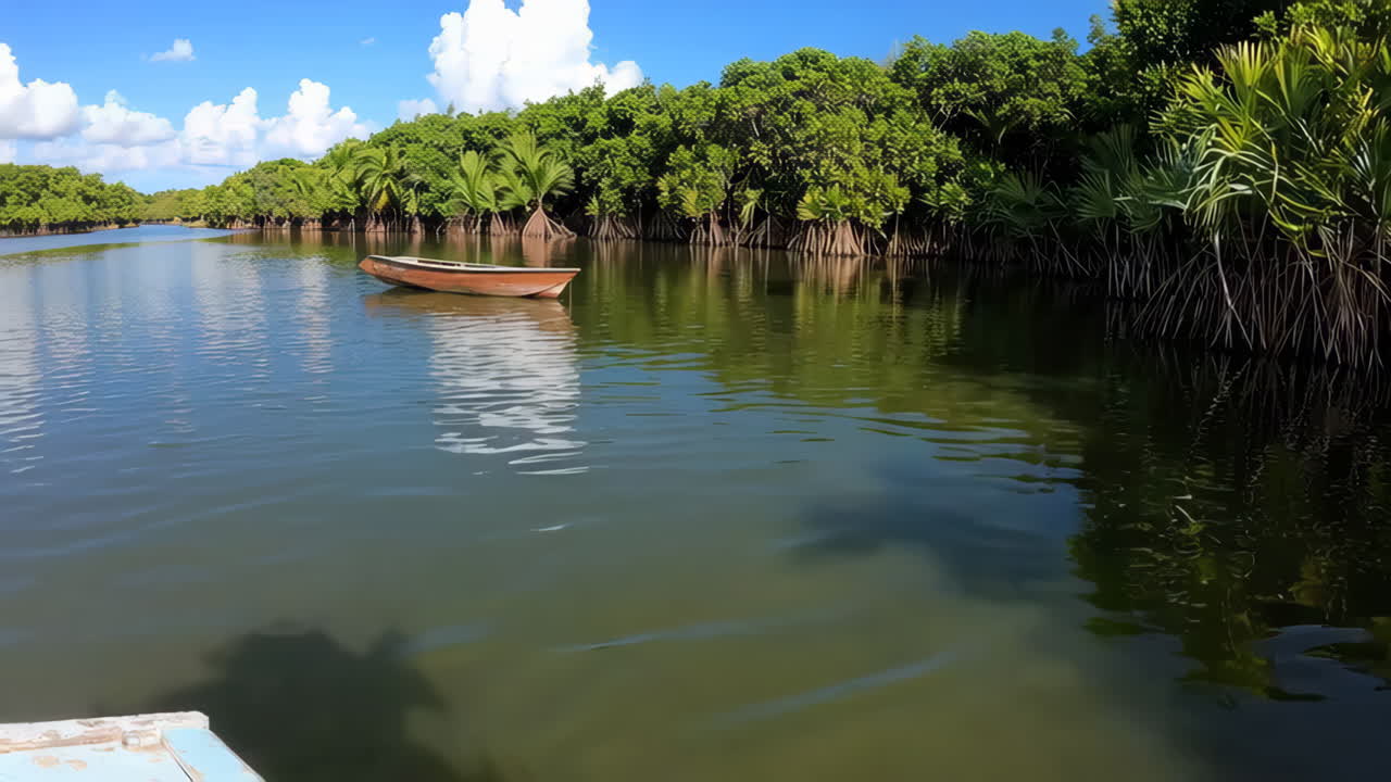 Wooden Boat in a Mangrove Canal