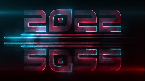 2022 new year concept dynamic blue and red animated neon light effect and reflection for looping backgrounds