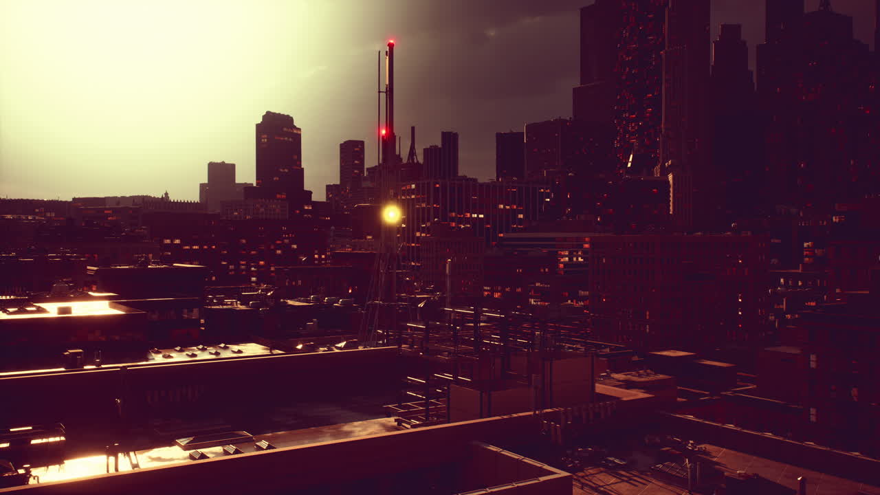 夕暮れの暗の未来都市