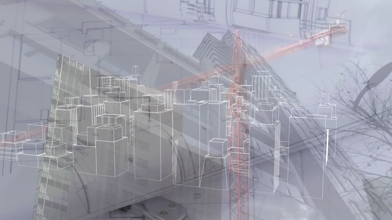 Animation of digital city over cityscape