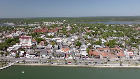 downtown st. augustine, florida along the matanzas river with drone video close up moving in a circle.