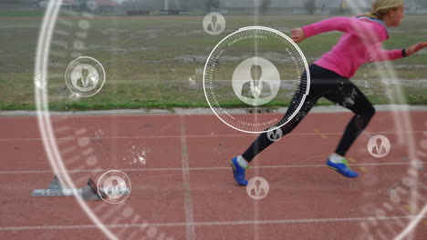 múltiples iconos de perfil contra atletas femeninas corriendo