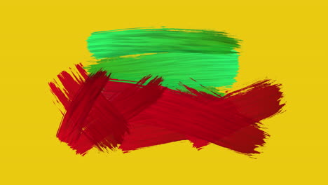animación de trazos de pintura roja y verde que aparecen sobre un fondo amarillo.