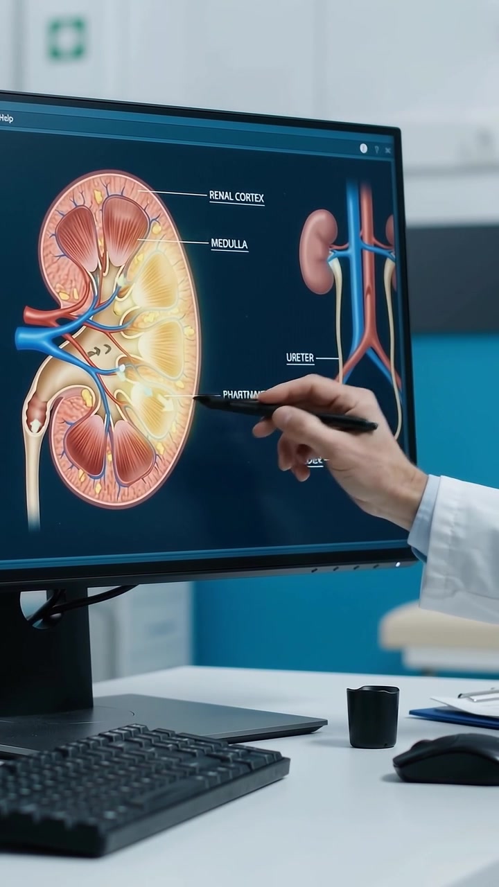Doctor Analyzing Kidney Anatomy on Digital Medical Monitor