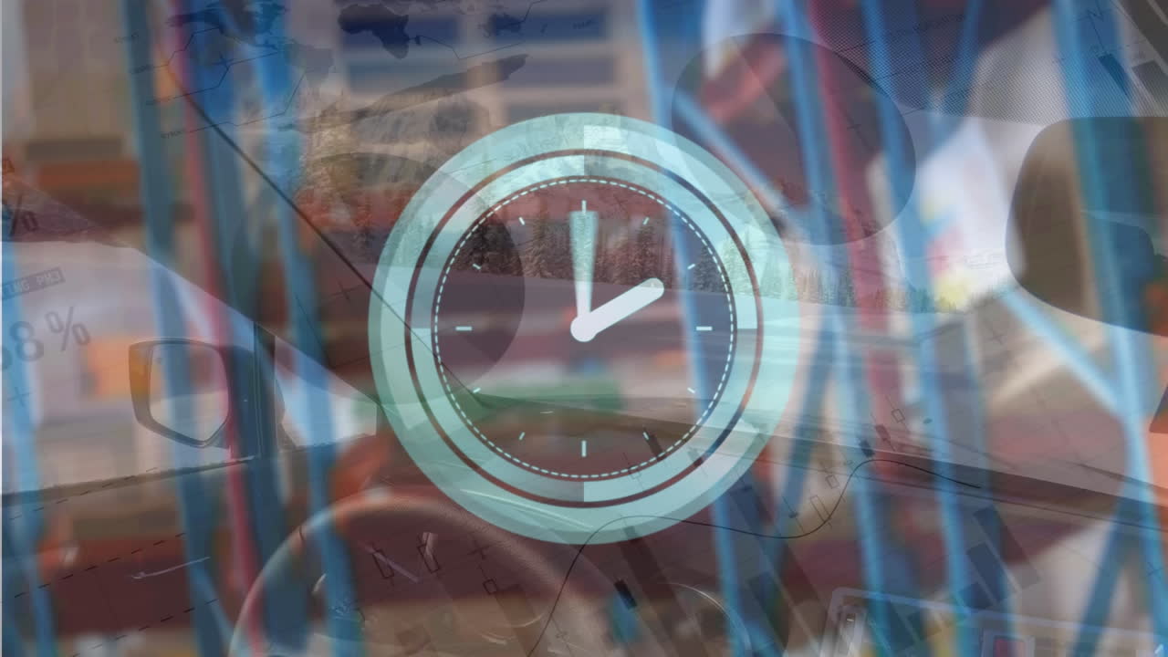 산의 풍경 위에서 시계와 통계 처리의 애니메이션