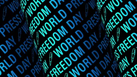 world press freedom day cyan blue text scrolling cylinder textured pattern wallpaper background concept. 4k 3d render seamless looping world press freedom day motion design for title, intro, backdrop.