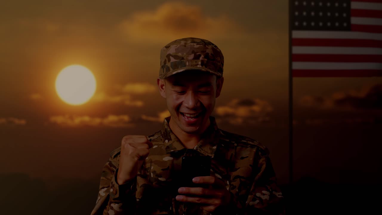 Happy Soldier Celebrating Good News