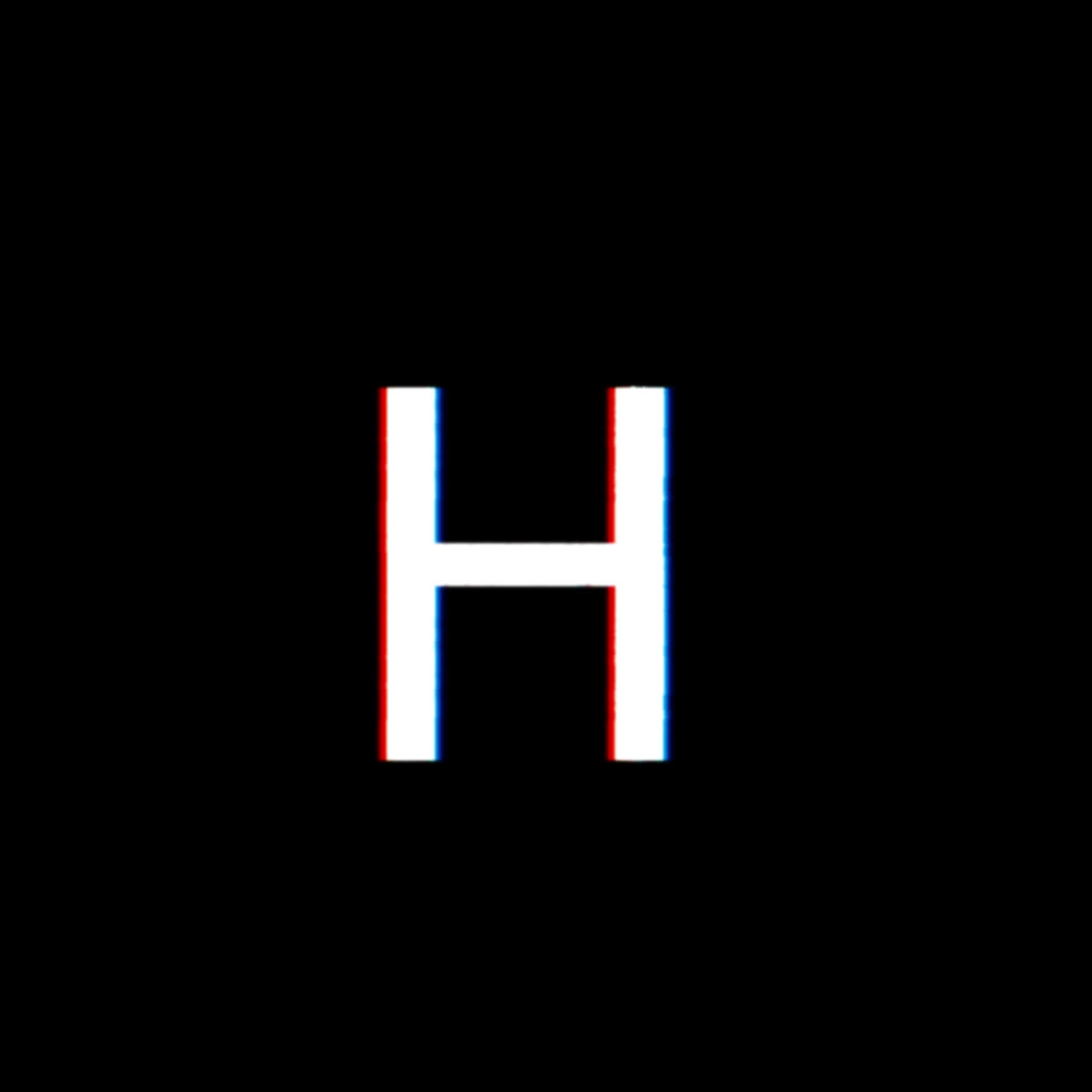 Lettera H con effetto Glitch animato su sfondo nero