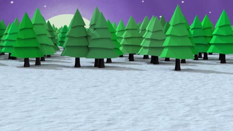 Schnee-Fällt-über-Mehrere-Bäume-In-Der-Winterlandschaft-Vor-Dem-Mond-Am-Nachthimmel