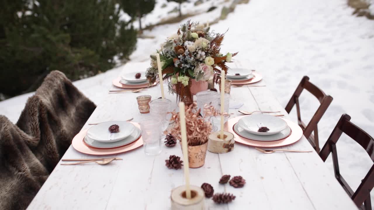 Romantic wedding table in the middle of the mountain