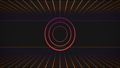 animation of pink neon flickering circles over glowing yellow to purple grid