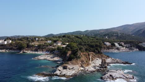 Aerial-view-of-Porto-Timoni-beach-in-the-island-of-Corfu,-Greece