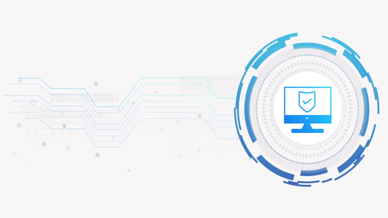Animation of network of connections and computer with shield on white background