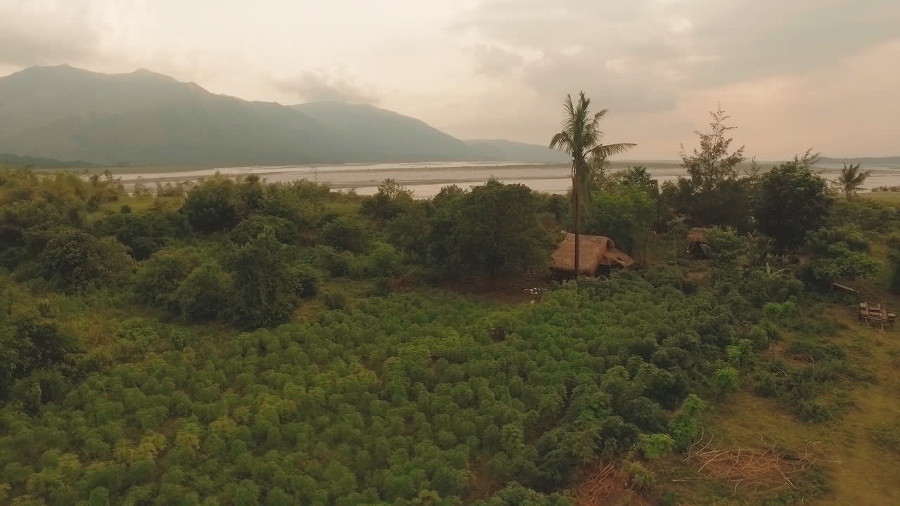 2 surviving houses of natives from volcanic eruption of mt pinatubo drone shot