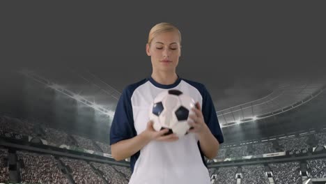 Female-football-player-playing-with-ball