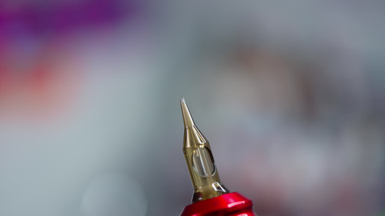 Close up view of needle for permanent make up. Permanent cosmetology instrument for skin treatment.