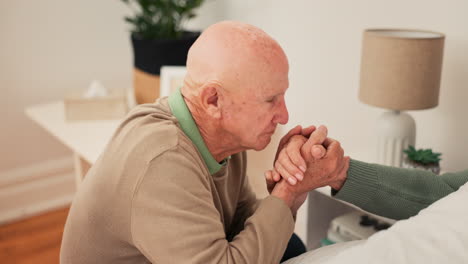 Bed,-old-couple-and-kiss-for-care