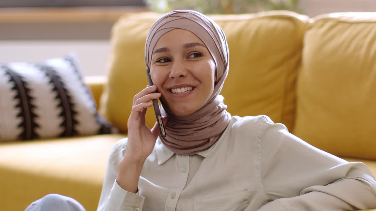 Woman Wearing Hijab on a Phone Call