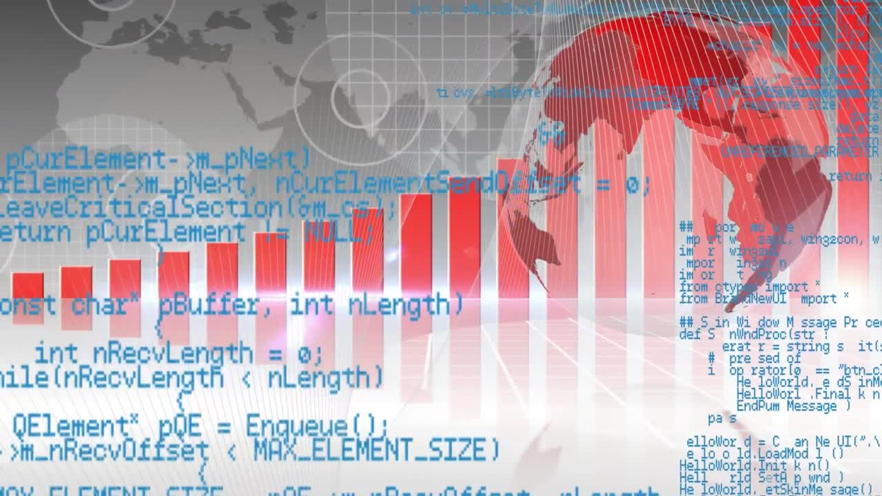 데이터 처리 및 회색 배경에 지구의 애니메이션