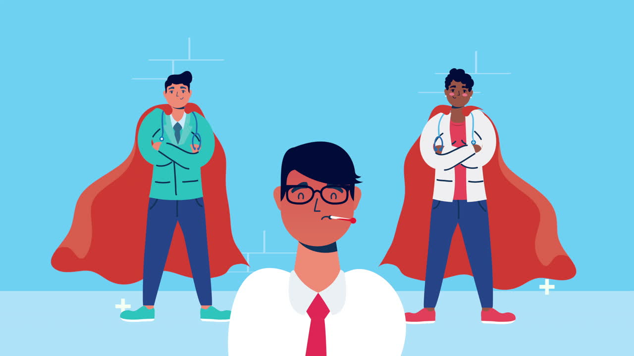 personal de médicos con personajes de capa de héroe