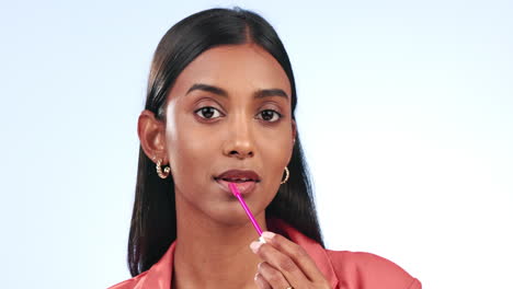 indian woman, lipstick and beauty in portrait