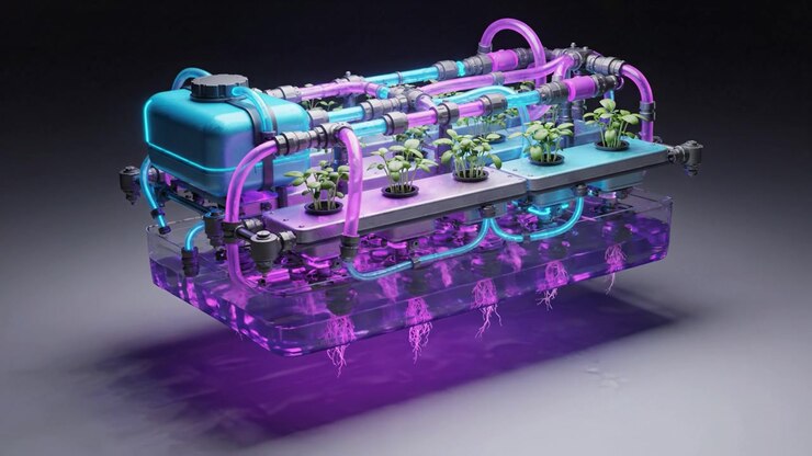 Sistema Idroponico Avanzato con Tubazioni Vivaci e Piante con Radici per un'Agricoltura Indoor Efficiente e una Dimostrazione di Innovazione per la Crescita Sostenibile.