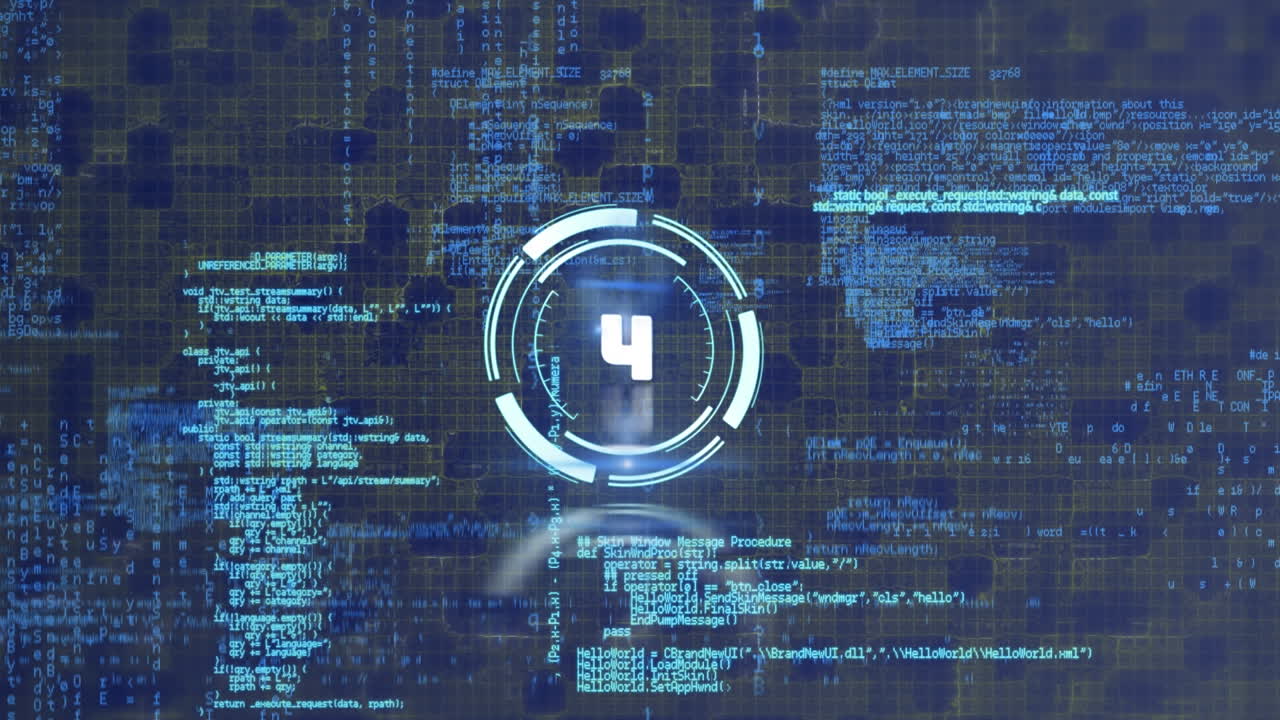 Animation of scope scanning over data processing on blue background