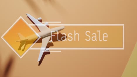 animación de texto de venta flash sobre el plano y la sombra de la hoja.
