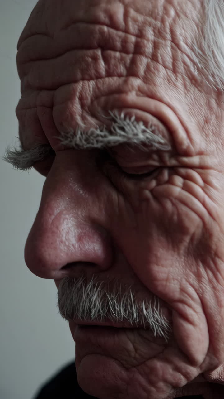 Primo piano di una persona anziana che prova disagio o stress