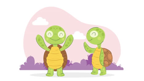 animación de madre tortuga y bebé